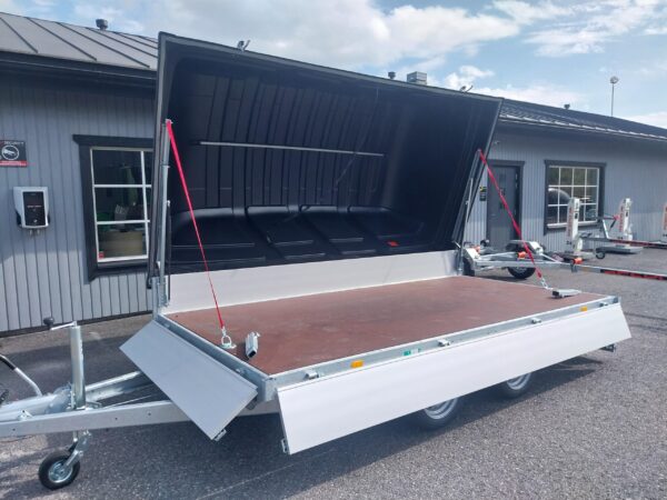 Flatbed sivulle aukeava kuomullinen lavettikärry 2700kg, kantavuus 2130kg, 180x350x30cm, Eduard - Image 7