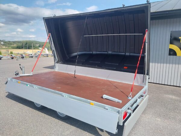 Flatbed sivulle aukeava kuomullinen lavettikärry 2700kg, kantavuus 2130kg, 180x350x30cm, Eduard - Image 8