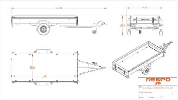 Jarrulliset peräkärryt 1500 kg Respo 1500M331L150-42, 150x325x42 cm – Trailerman