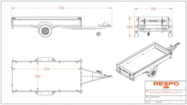 Jarrullinen kärry 1500 kg Respo 1500M351L150-42, 150x350x42 cm – Trailerman