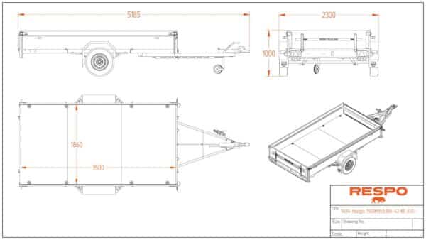 Peräkärri jarrullinen 1350 kg Respo 1350M371T185-33 PLH, 185x370x33 cm – Trailerman