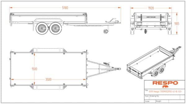 Jarrullinen kuomu peräkärry 1700kg Respo 1700M352B150 keinuteli ja kippi 150x350x42cm Trailerman myydään kuomukärry