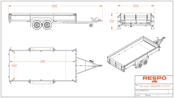Leveä Jarrullinen kuomu peräkärry 1700kg Respo 1700M412B186-42 keinuteli ja kippi 185x410x42cm Trailerman kuomukärry myydään