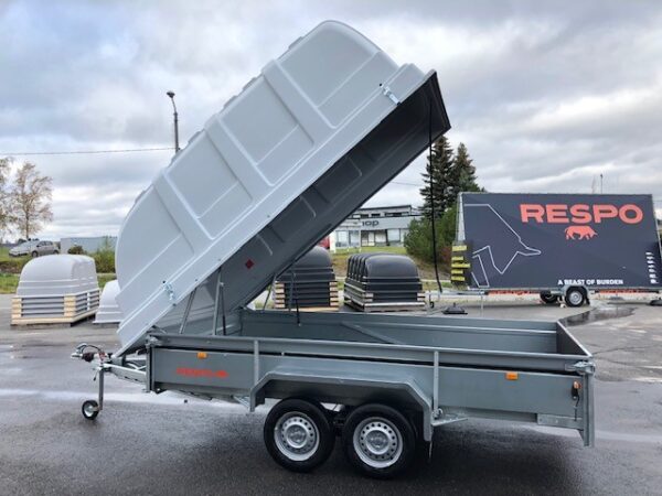 Jarrullinen kuomu peräkärri tarjous 2000kg Respo 2000M352B186-42 keinutelillä 185x350x42cm Trailerman kuomukärry asennuspalvelu