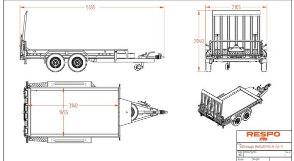 Konelavetti 3500kg, 166x320cm, Respo 3500S322T170 - Image 3