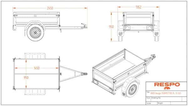Mönkijän kärri 550 kg Respo 550M151T100-40PLH, 95x145x40 cm – Trailerman