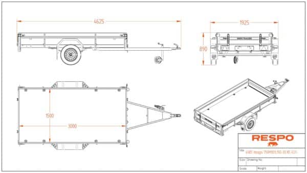 Peräkärryt kuomulla jarruton 750 kg Respo 750M301L150-33, 150x300x33 cm – Trailerman