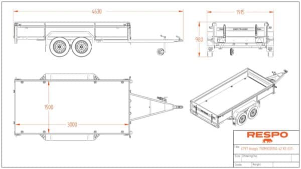Jarruton kuomukärri 750 kg Respo 750M302B150-42 keinuteli, 150x300x42 cm – Trailerman