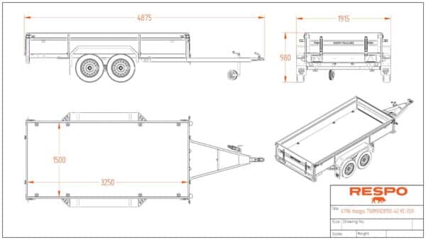 Peräkärri jarruton 750 kg Respo 750M332B150-42 keinutelillä, 150x325x42 cm – Trailerman